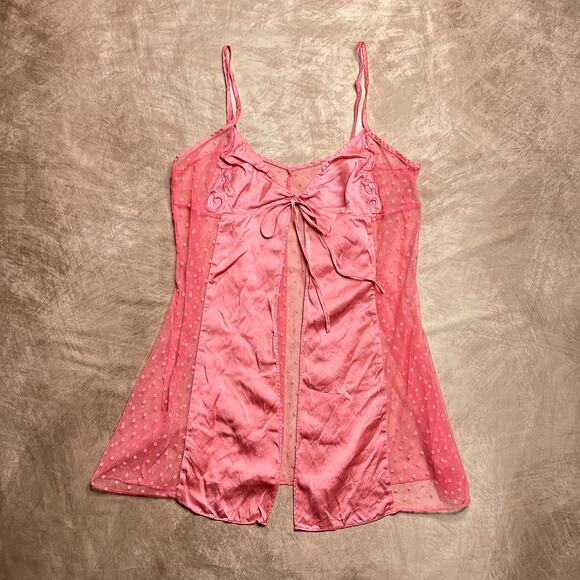 Victoria's Secret Vintage Pink Babydoll Open Front Lingerie Top Sheer Mesh Satin - Picture 1 of 7